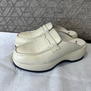 Free People Winston Cream Leather Platform Loafer Mules Shoes Women Size 38.5